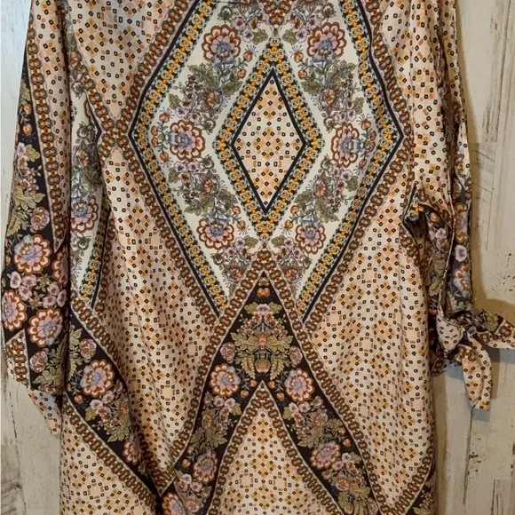 Bebop Knotted sleeves shoulder Beige Pink + Floral Flower Dress Size 3X - Picture 16 of 16